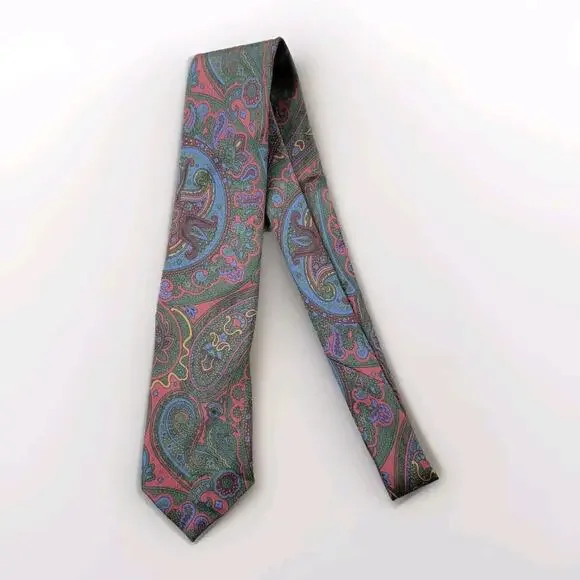 Polo Ralph Lauren Silk Slim Skinny Neck Tie Paisley Multicolor Italy Hand Made